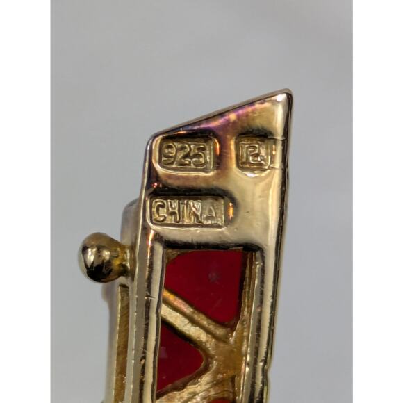 7" 10kt Gold Vermeil Tennis Bracelet Triangle Trilliant Cut Red CZ 925 Sterling - Picture 6 of 6